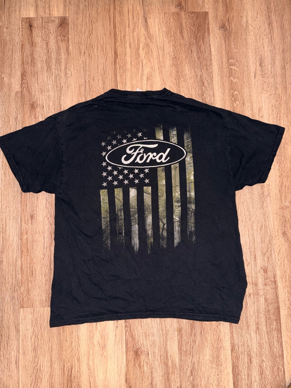 Gildan Black Ford Graphic Tee with Camouflage Flag